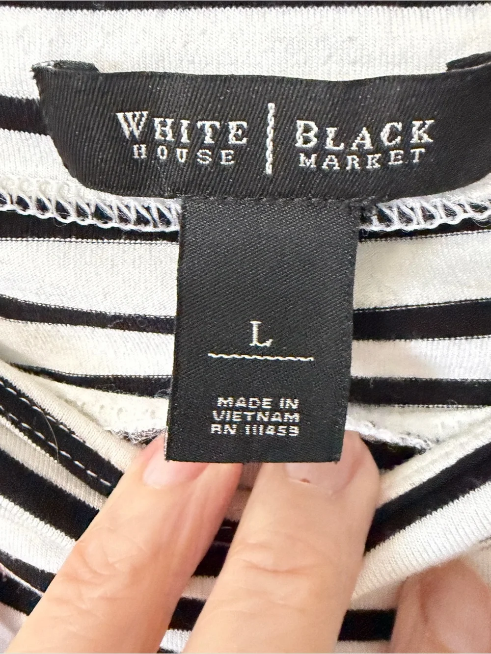White House Black Market Striped Top -slightly off shoulder cap sleeves